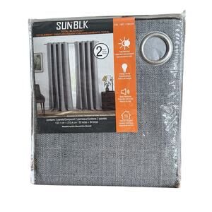 Sun+BLK Buckingham Blackout Curtains 52x84 Gray 2 Panels NEW Factory Sealed